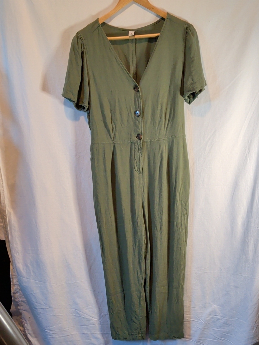 Old Navy Olive-Green Short Sleeve Button-Front Jumpsuit